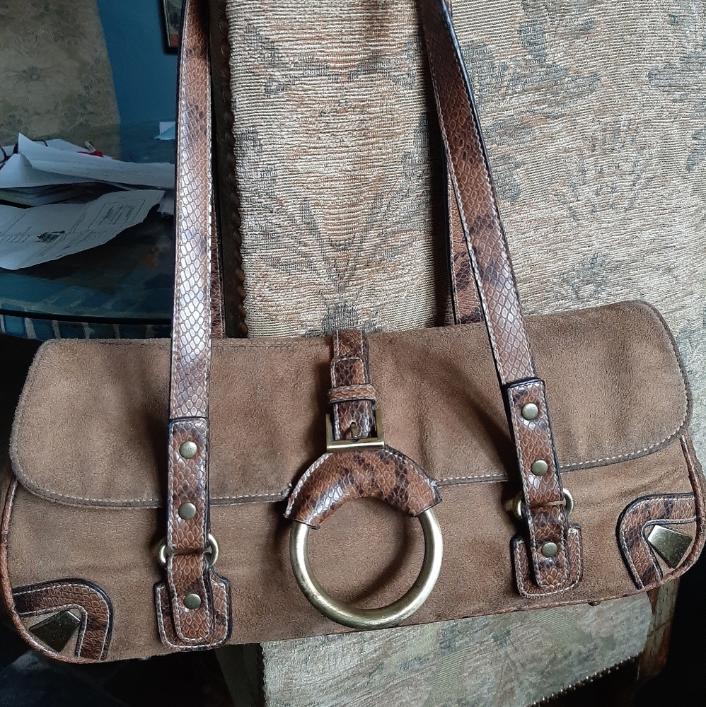 Bison Bisou suede purse with metal details